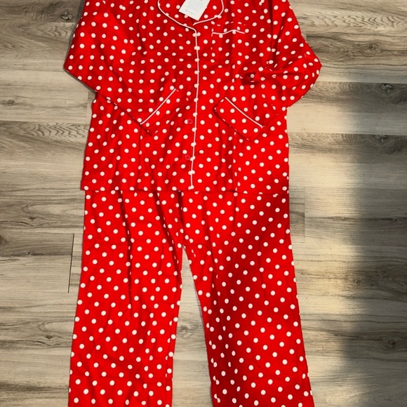 NWT PajamaGram 100% Red & White Polka Dot 2 Pc Long Sleeve Pajama Set Sz lrg - Picture 2 of 4